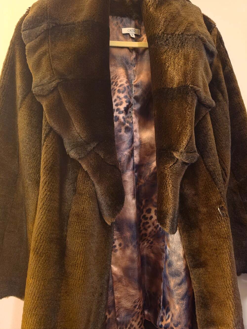 Vintage Cache Faux Fur Belted Dark Brown Coat Sz 0 - Picture 6 of 13